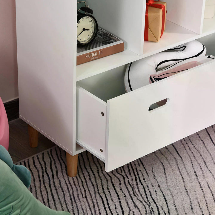 Kids House-Designed Bookshelf, with Drawer – Blue & White