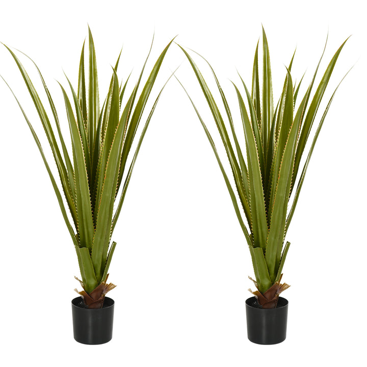 HOMCOM Artificial Agave Plants: Faux Succulent Set of 2 in Pots for Indoor/Outdoor Décor, Verdant Green | Aosom UK