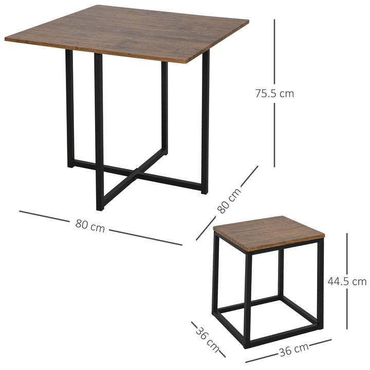 5 Piece Dining Table and Chairs Set 4, Industrial Space Saving Table and Chairs with Metal Frame, Square Kitchen Table and Stools for Dining Room, Brown