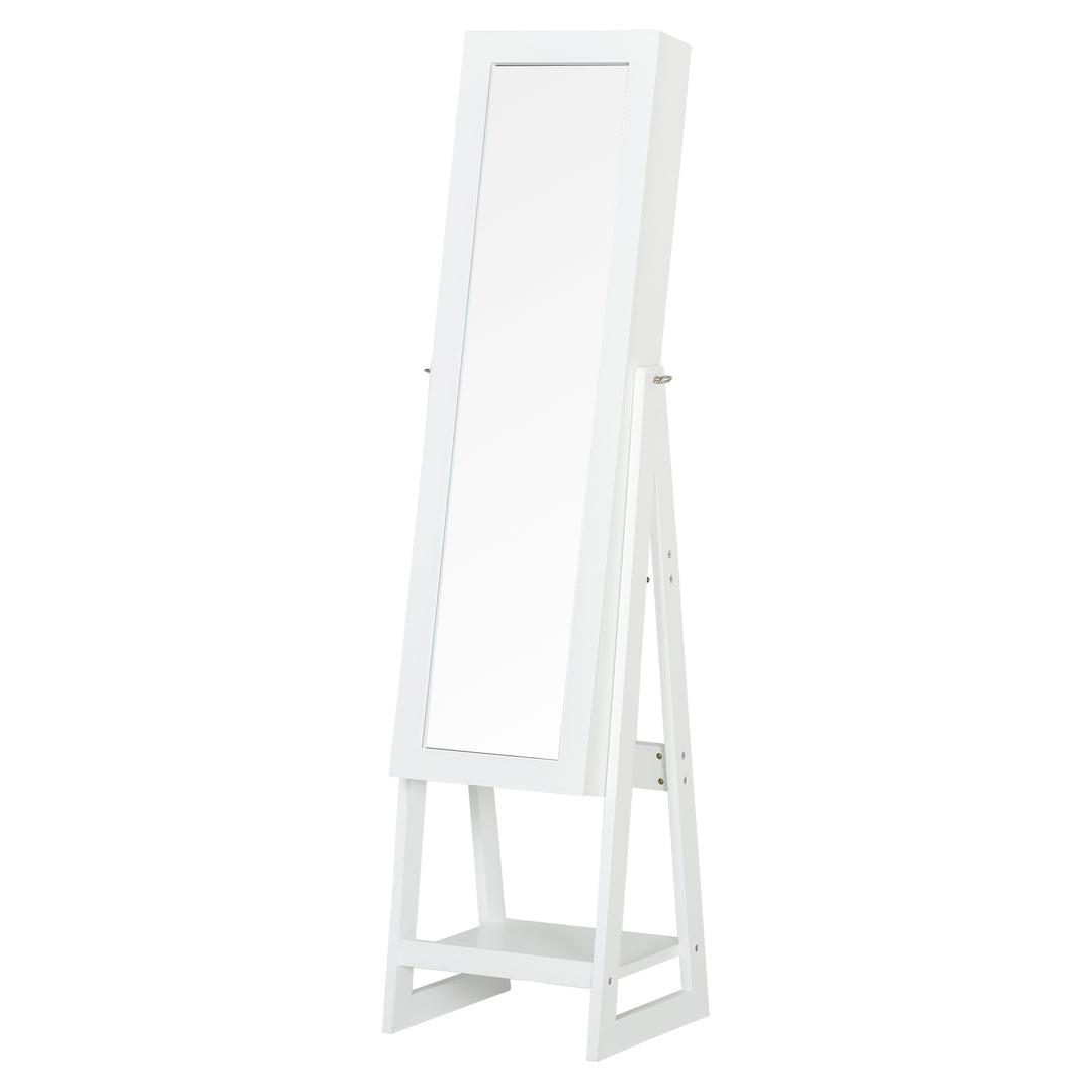 Jewellery Cabinet, Standing Mirror with LED Lights, Full-Length Mirror with Storage Drawers, Hooks and Shelves, Make-Up Armoire, Jewellery Organiser for Bedroom, White