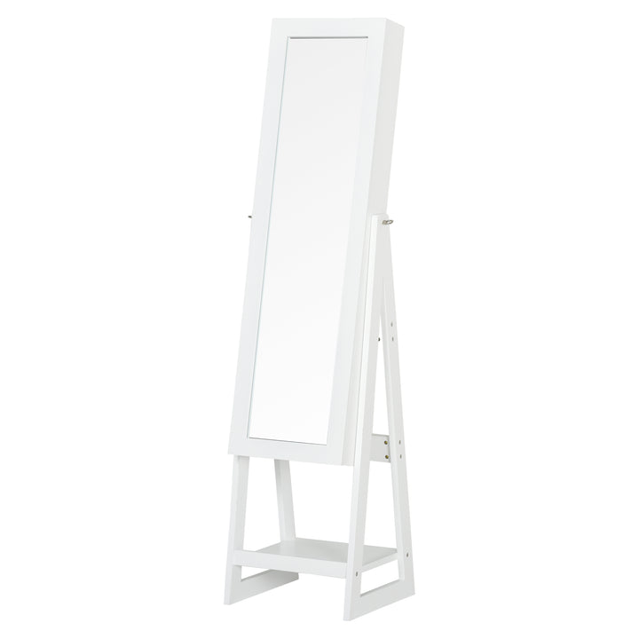 Jewellery Cabinet, Standing Mirror with LED Lights, Full-Length Mirror with Storage Drawers, Hooks and Shelves, Make-Up Armoire, Jewellery Organiser for Bedroom, White