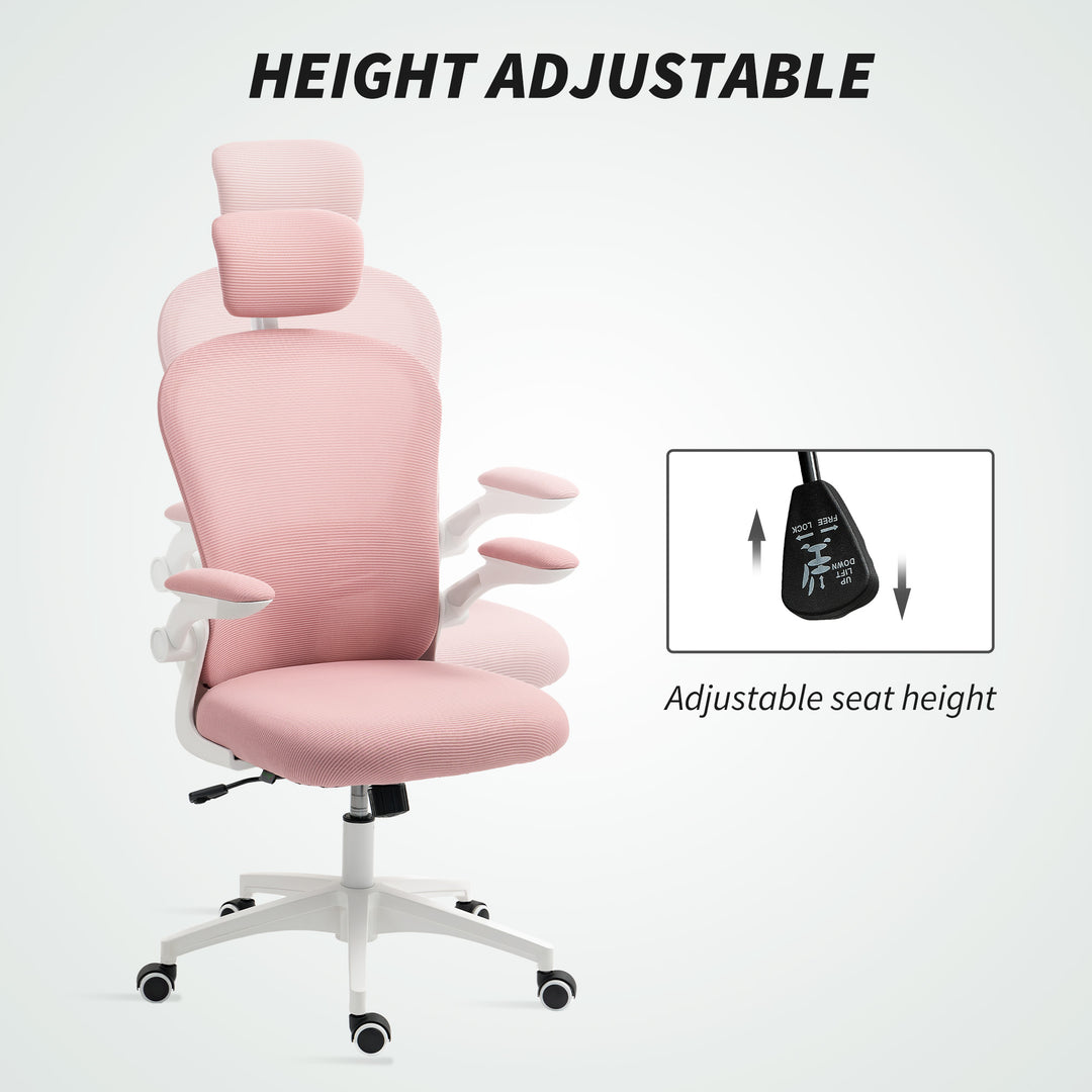 Multi-Adjustable Office Chair, with Lumbar Support, Headrest and Mesh Back - Pink