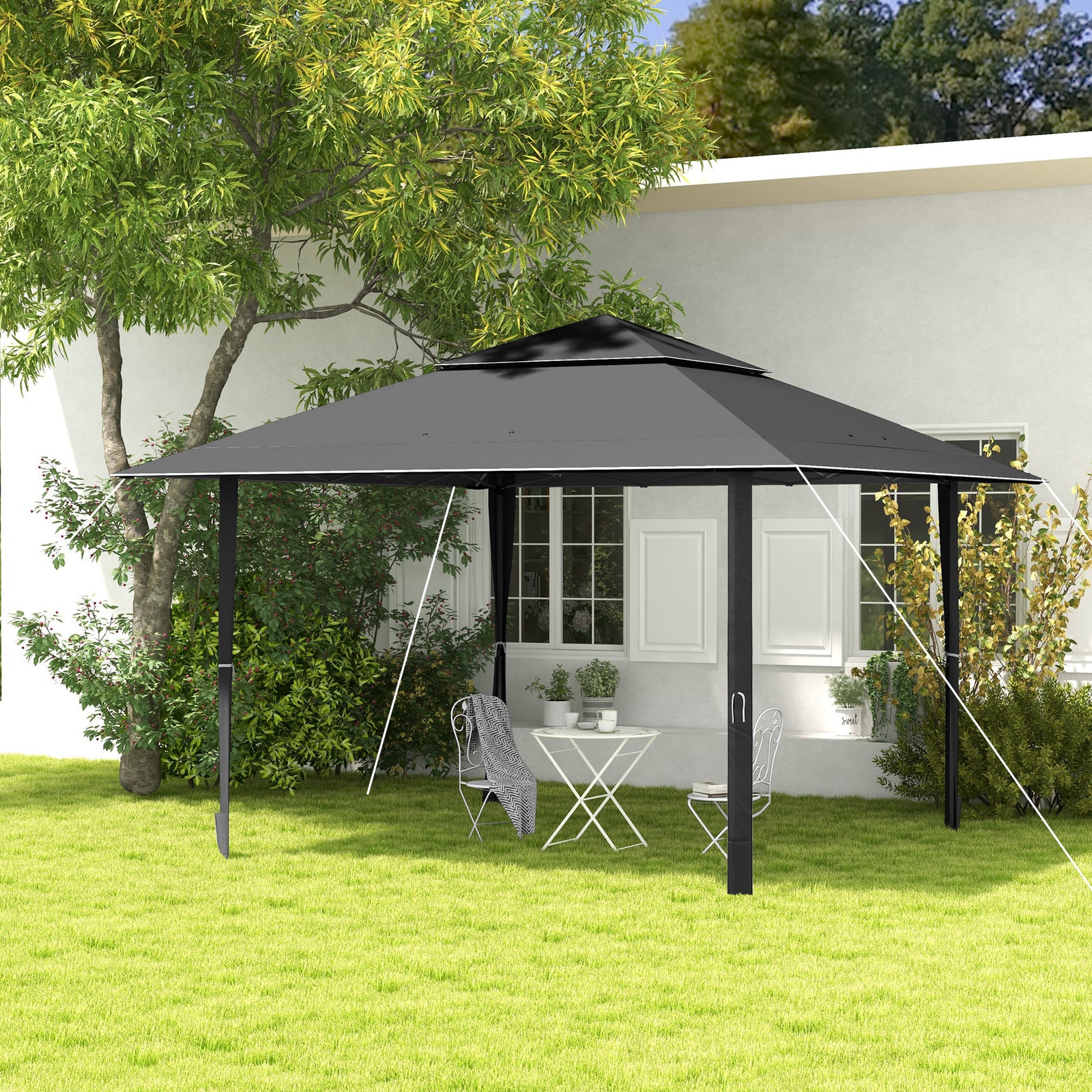 4 x 4m Pop-up Gazebo Double Roof Canopy Tent with UV Proof, Roller Bag & Adjustable Legs Outdoor Party, Steel Frame, Dark Grey