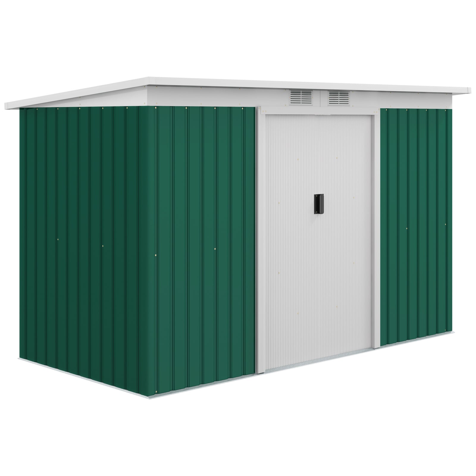 9ft x 4ft Metal Garden Shed, Outdoor Tool House with Foundation Kit, Ventilations and Double Doors, Deep Green