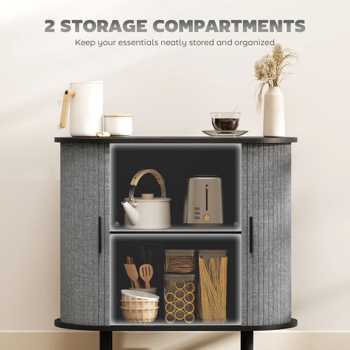 MCL Tambour Sideboard with Fluted Sliding Doors, Modern Kitchen Cupboard with Storage Shelves and Wooden Legs, Grey