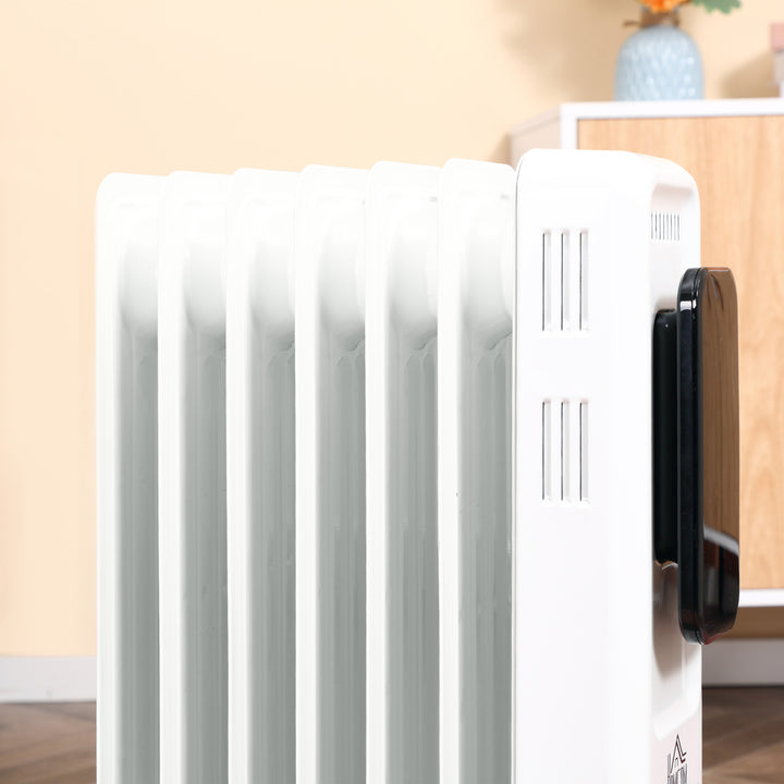 MCL 1500W Oil Filled Radiator, 7 Fin Portable Electric Heater with LED Display, 24H Timer, 3 Heat Settings, Adjustable Thermostat, Safety Cut off, Remote Control, White