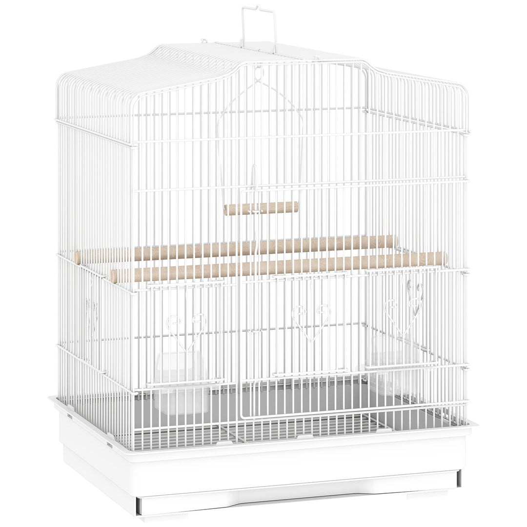 Large Metal Bird Cage with Perches, Food Bowls, Swing, for Budgies, Parakeets, White