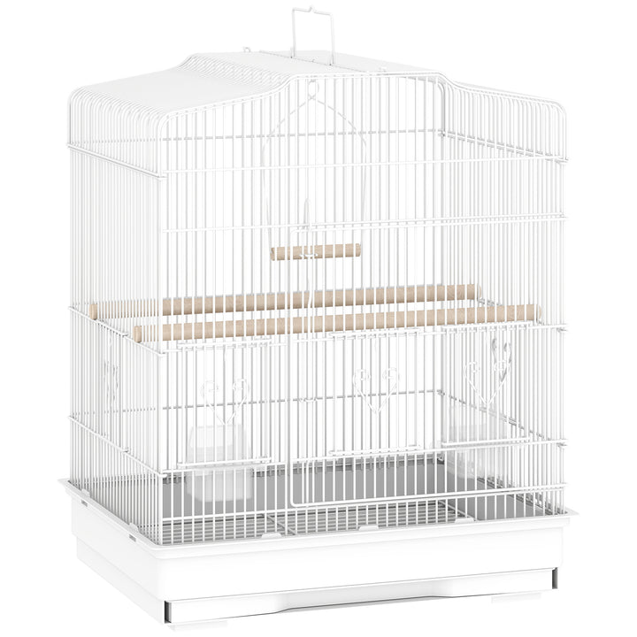 Large Metal Bird Cage with Perches, Food Bowls, Swing, for Budgies, Parakeets, White