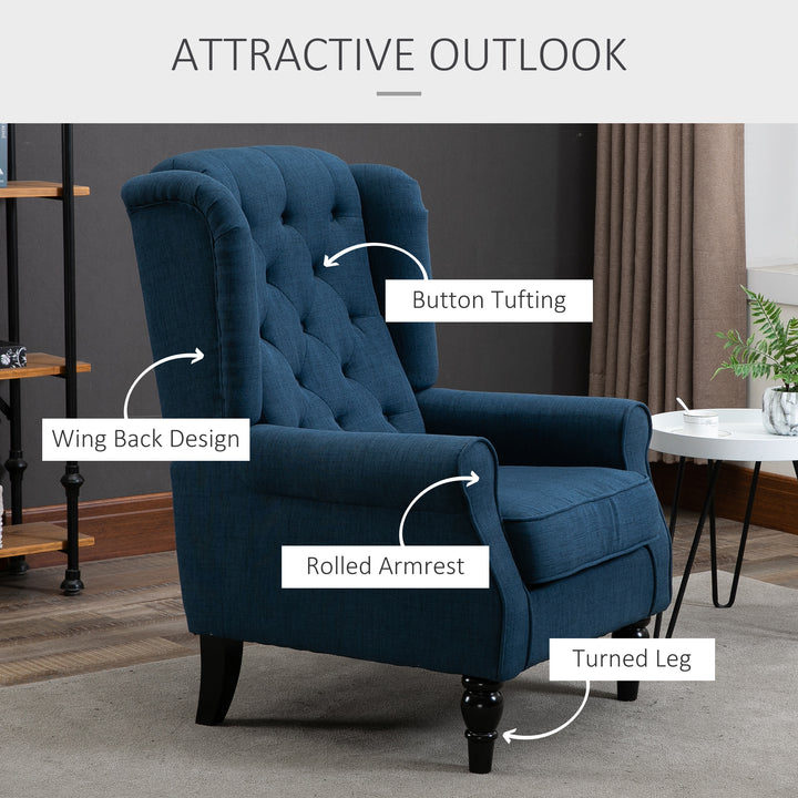 Wingback Accent Chair, HOMCOM Retro Upholstered Button Tufted Occasional Chair for Living Room and Bedroom, Blue | Aosom UK