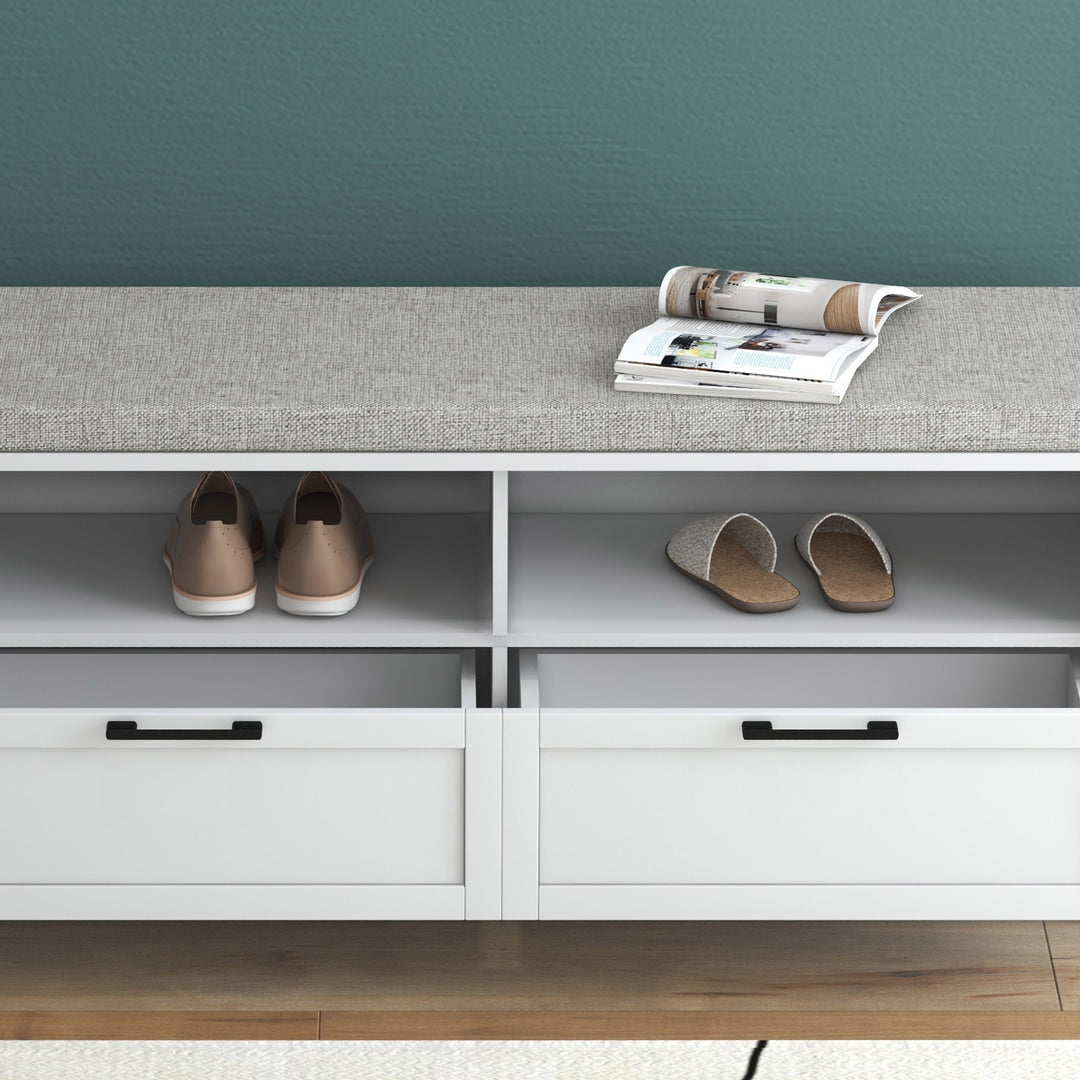 HOMCOM Entryway Bench: Padded Seating with Storage Drawers, Hallway Organiser, Beige | Aosom UK