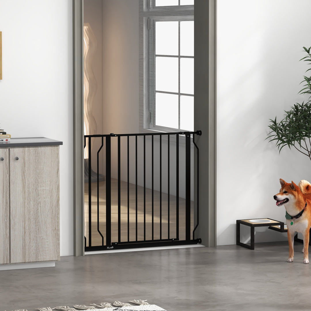 PawHut Wide Dog Safety Gate, with Door Pressure, for Doorways, Hallways, Staircases - Black | Aosom UK