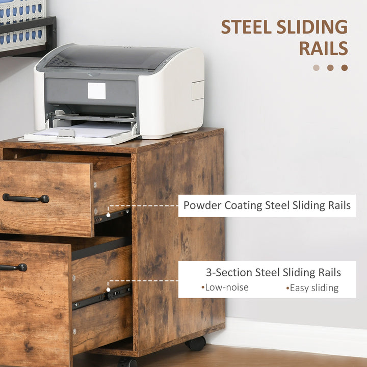 Rolling File Cabinet with 2 Drawers, Mobile Filing Cabinet with Hanging File Folder for Letter Sized Documents, Rustic Brown