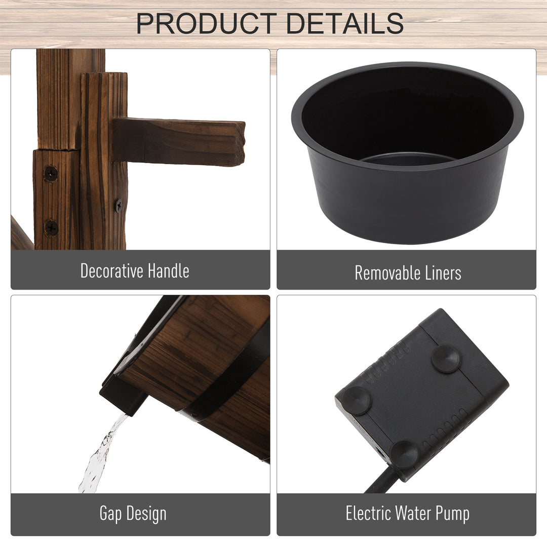 Wooden Garden Wishing Well Fountain Barrel Waterfall Rustic Wood with Pump Garden Décor Ornament