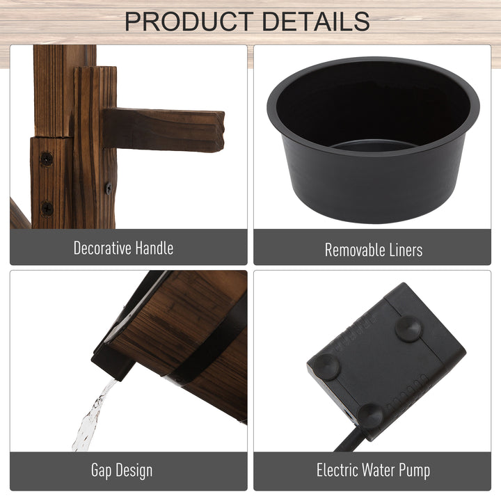Wooden Garden Wishing Well Fountain Barrel Waterfall Rustic Wood with Pump Garden Décor Ornament