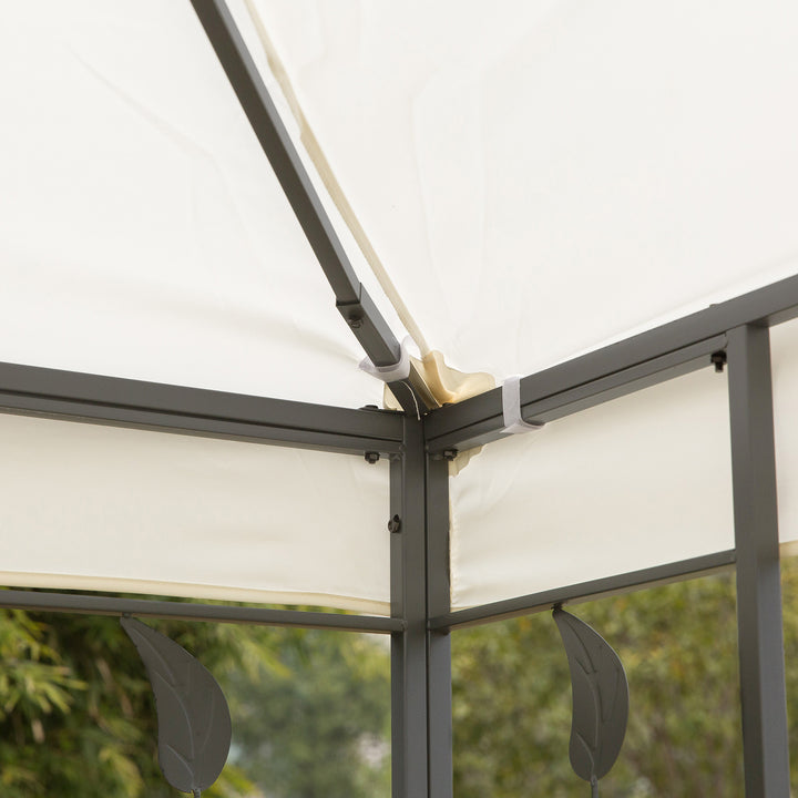 3 x 3m Outdoor Steel Gazebo with 2 Tier Roof, Garden Gazebo Patio Canopy Marquee Shelter with Decorative Steel Frame - Cream