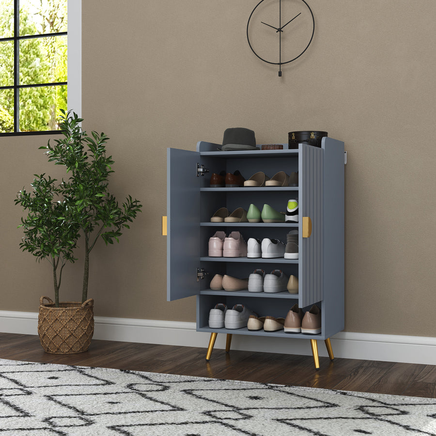 Modern Shoe Cabinet with 2 Doors, Open Shelf and Adjustable Shelves, 15 Pair Hallway Shoe Cupboard, Entryway Storage Unit, Light Grey