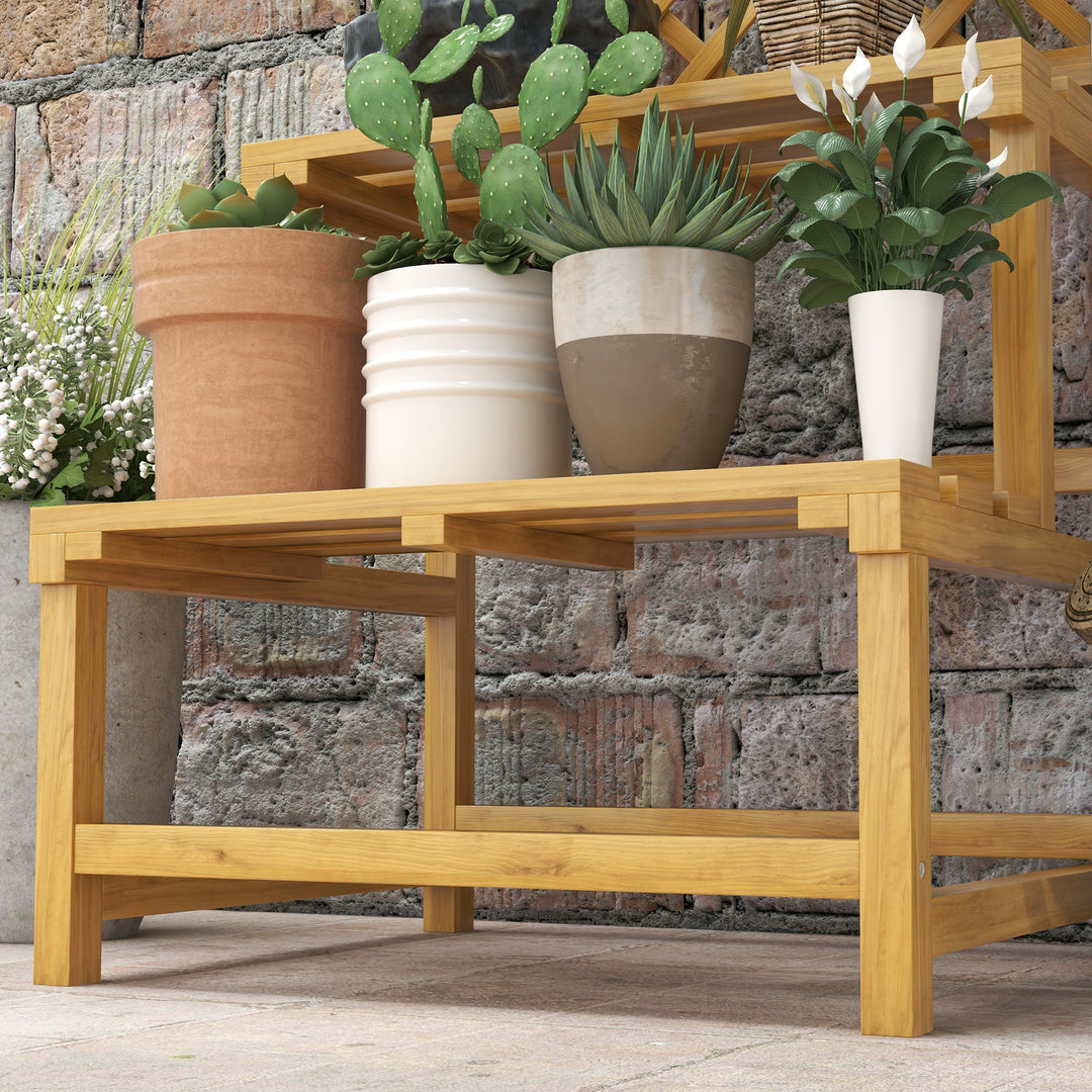 Wooden Plant Stand, with Trellis - Natural Finish