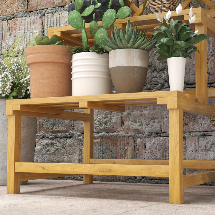 Wooden Plant Stand, with Trellis - Natural Finish