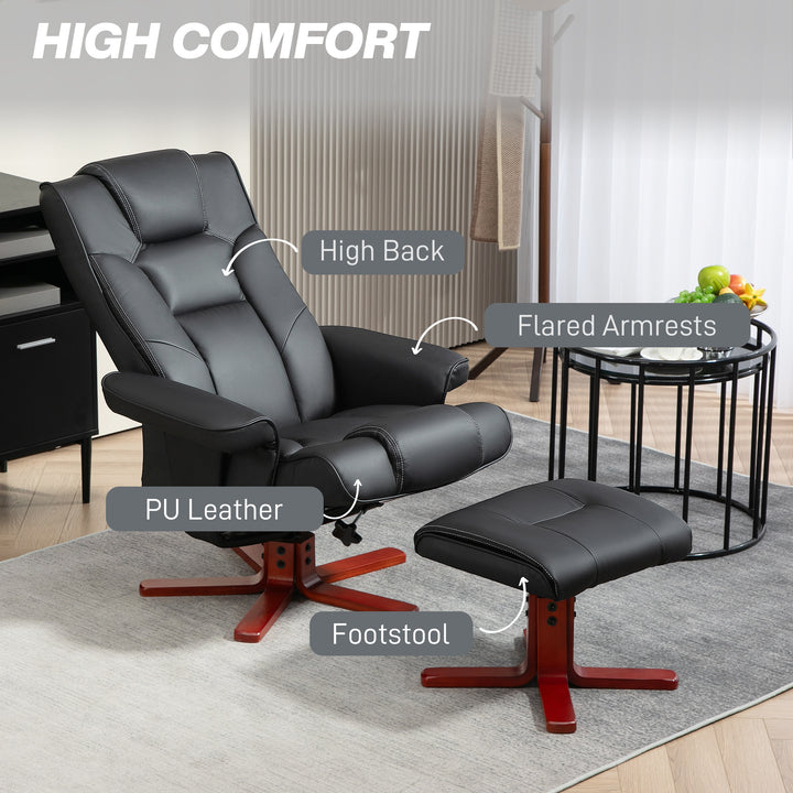 HOMCOM Faux Leather Manual Recliner and Footstool Set - Black | Aosom UK