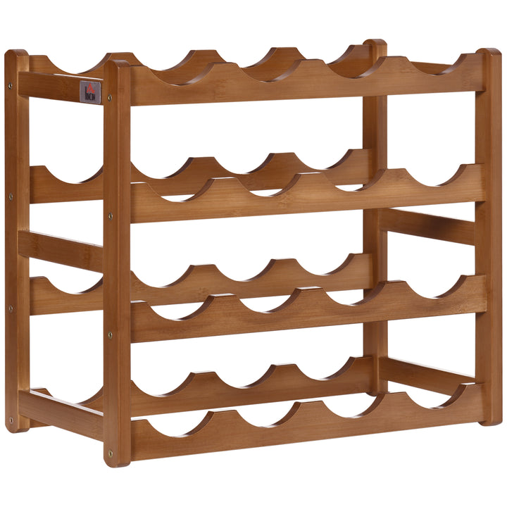 Free Standing Bamboo Wine Rack with 16 Bottles Holder, 4-tier Water Bottle Organiser, Display Shelf for Countertop, Home Bar, Brown