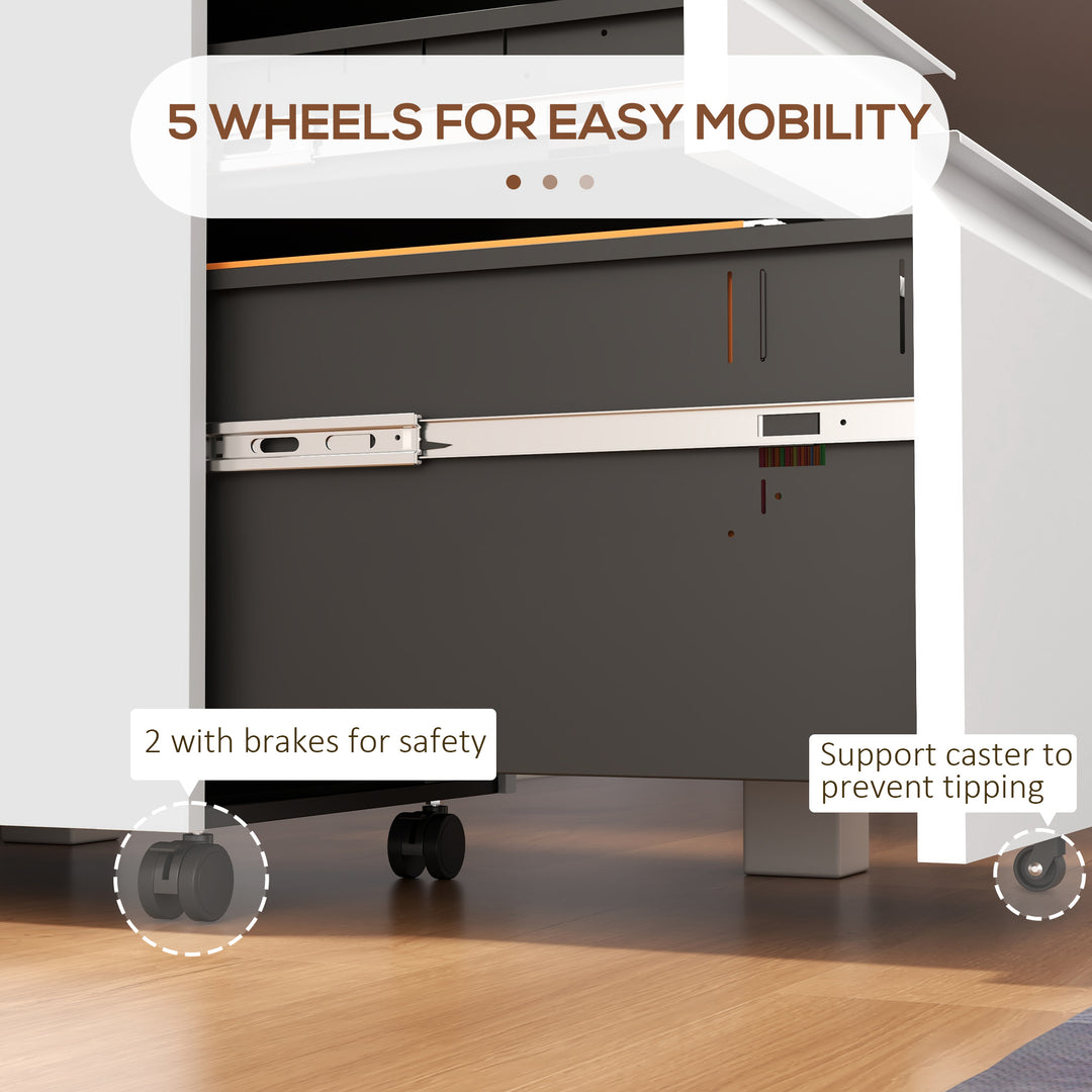 3-Drawer Filing Cabinet with Lock, Mobile Steel File Cabinet for A4, Legal and Letter Size, Under Desk Drawers with Pre-Assembled Body for Home Office, 37 x 43.5 x 60 cm, White