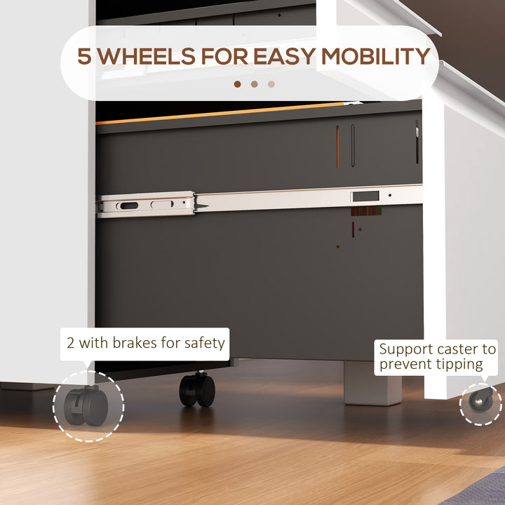 3-Drawer Filing Cabinet with Lock, Mobile Steel File Cabinet for A4, Legal and Letter Size, Under Desk Drawers with Pre-Assembled Body for Home Office, 37 x 43.5 x 60 cm, White