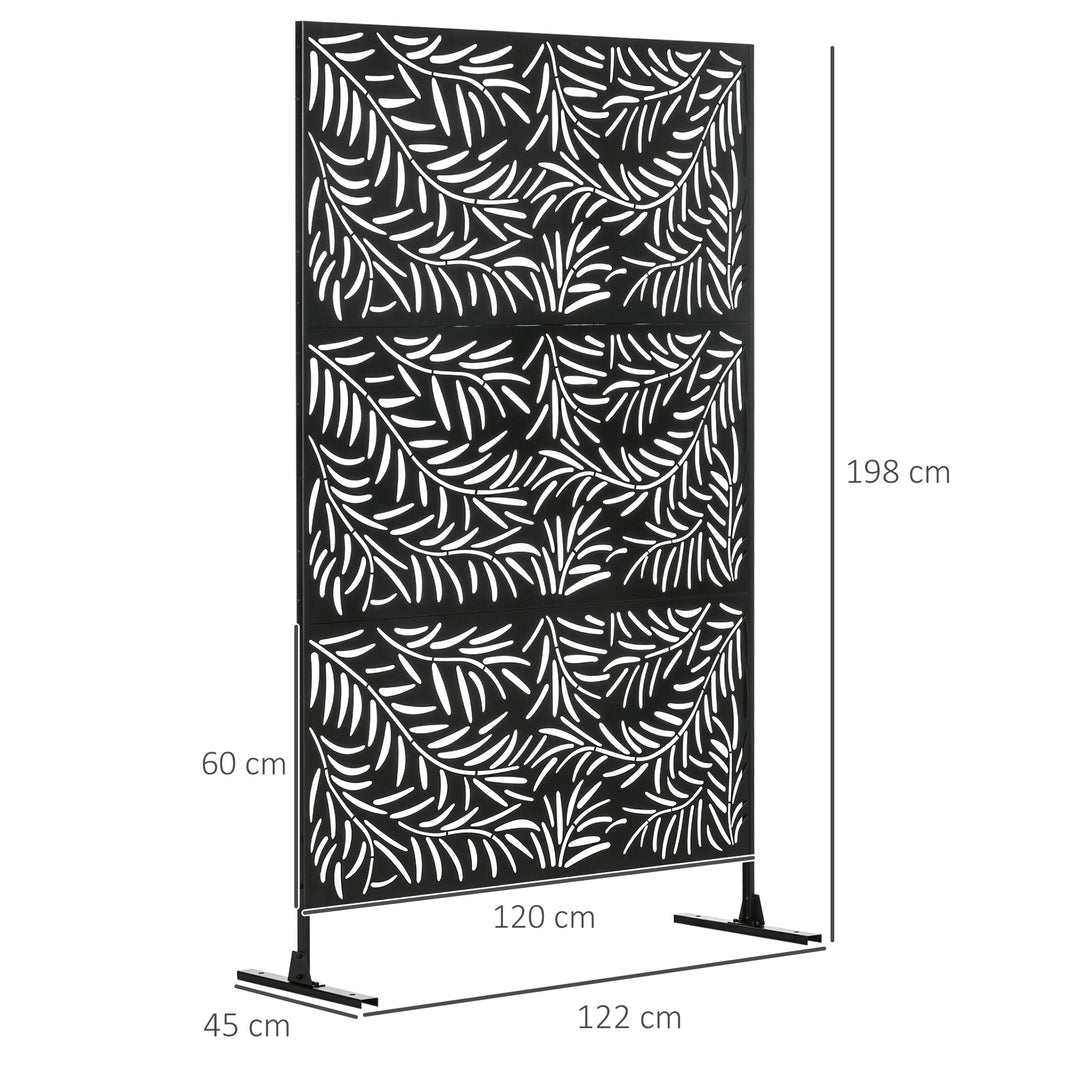 Decorative Privacy Screen with Stand, 6.5FT Freestanding Metal Outdoor Divider, Decorative Privacy Panel with Expansion Screws for Garden Patio Pool Hot Tub, Willow Branch Style, Black