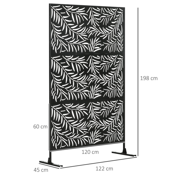 Decorative Privacy Screen with Stand, 6.5FT Freestanding Metal Outdoor Divider, Decorative Privacy Panel with Expansion Screws for Garden Patio Pool Hot Tub, Willow Branch Style, Black