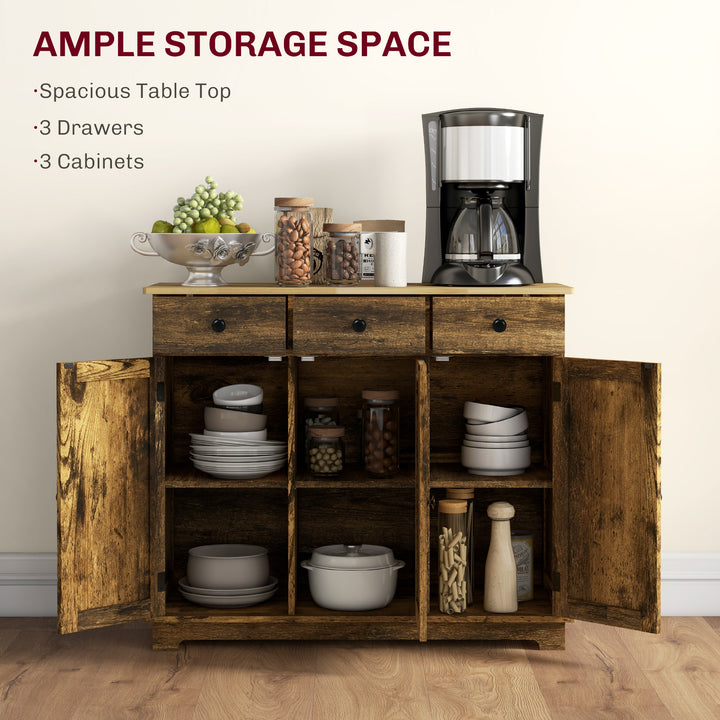 Sideboard with Rubberwood Top and Adjustable Shelves for Dining Room, Kitchen - Rustic Brown