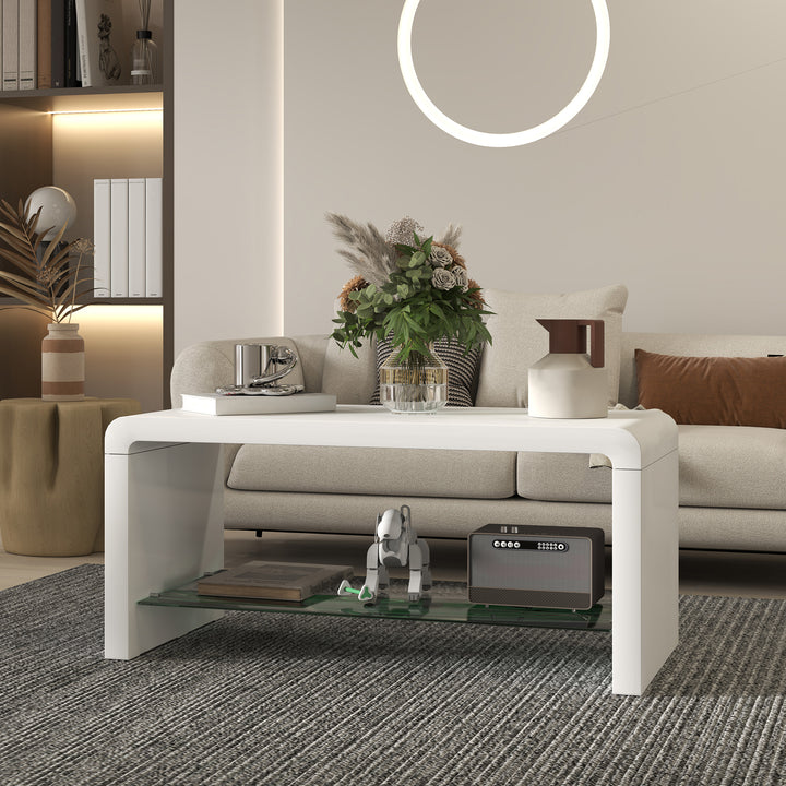 Curved Two-Tier Coffee Table - High Gloss White