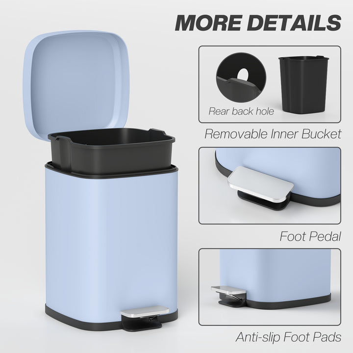 12L Modern Boxy Metal Home Kitchen Bin - Light Blue