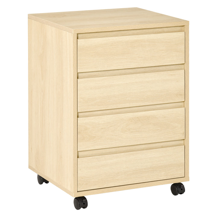 Four-Drawer Office Filing Cabinet, with Wheels - Natural