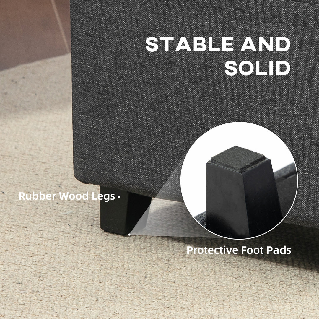 Square Footstool, Small Ottoman with Side Pocket, Linen Fabric Footrest Foot Stool with Rubber Wood Legs and Padded Seat for Living Room, Bedroom, Entryway, 35 x 35 x 35cm, Grey