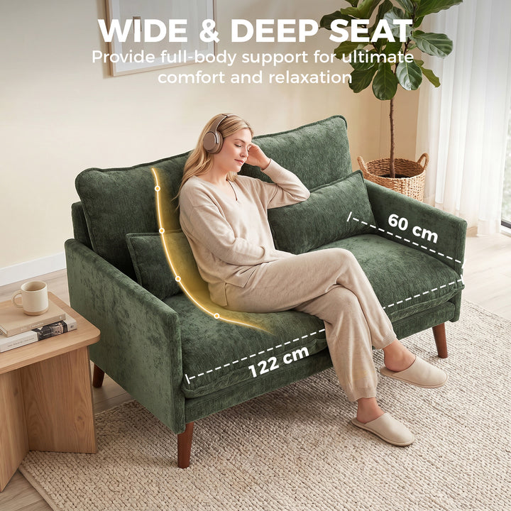 2 Seater Sofa, Loveseat Sofa with Spring Cushions, Wide and Deep Seat,