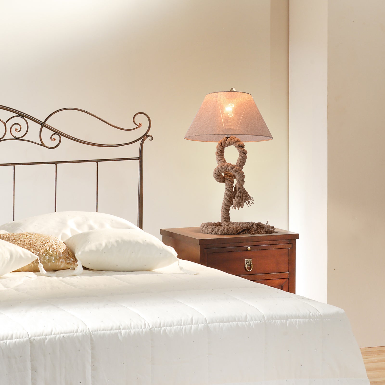Table Lamp Bedside Light Indispensable Nautical Twisted Rope Glow E27 Bedroom Living Room Beige