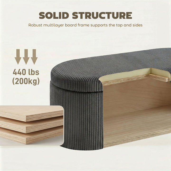 Storage Ottoman, Corduroy Upholstered Ottoman Storage Box with Padded 