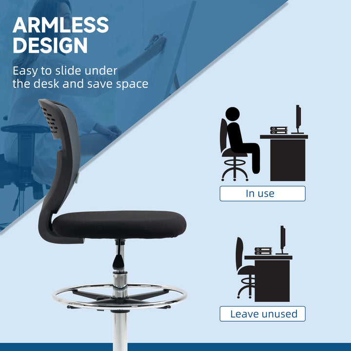 Drafting Chair, Swivel Office Draughtsman Chair, Mesh Standing Desk Chair with Adjustable Foot Ring, Armless, Grey