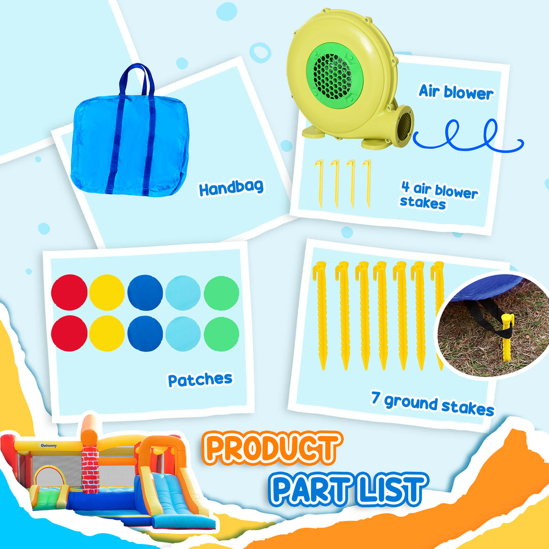 4 in 1 Kids Bouncy Castle Extra Large Double Slides & Trampoline Design Inflatable House Pool Climbing Wall with Blower Carrybag for Kids Age 3-8, 3.8 x 3.7 x 2.3m