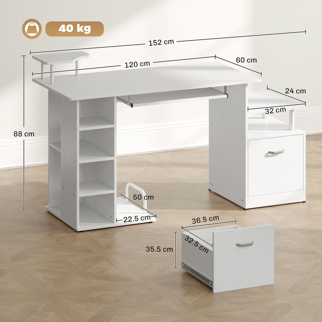 Computer Desk with Drawer Shelves CPU Storage Rack White