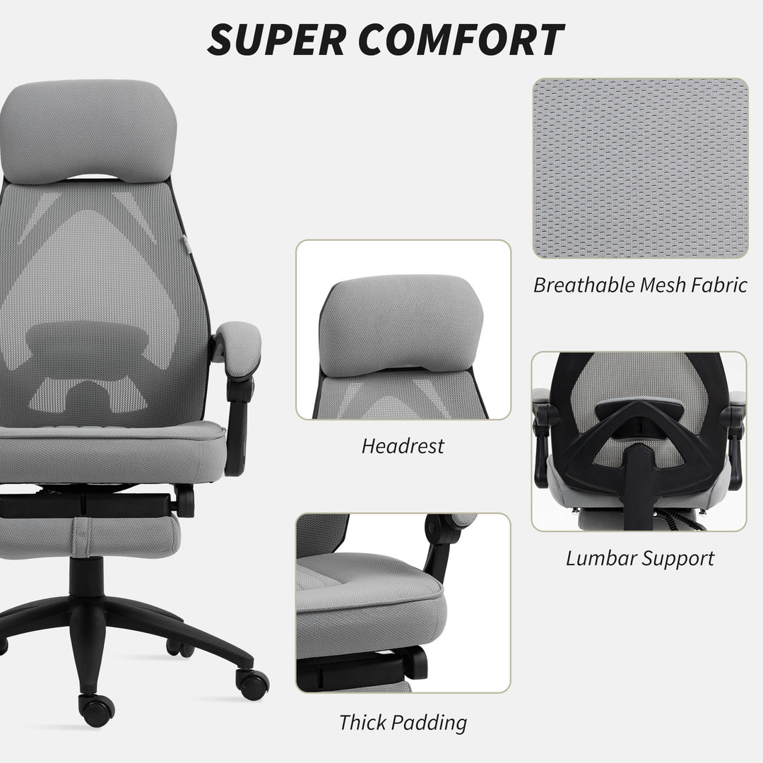 Office Chair with Footrest, High Back Swivel Desk Chair with Adjustable Height and Headrest for Home Office, Dark Grey