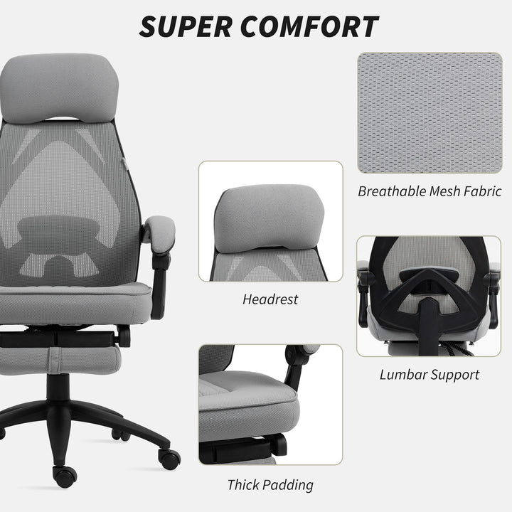 Office Chair with Footrest, High Back Swivel Desk Chair with Adjustable Height and Headrest for Home Office, Dark Grey