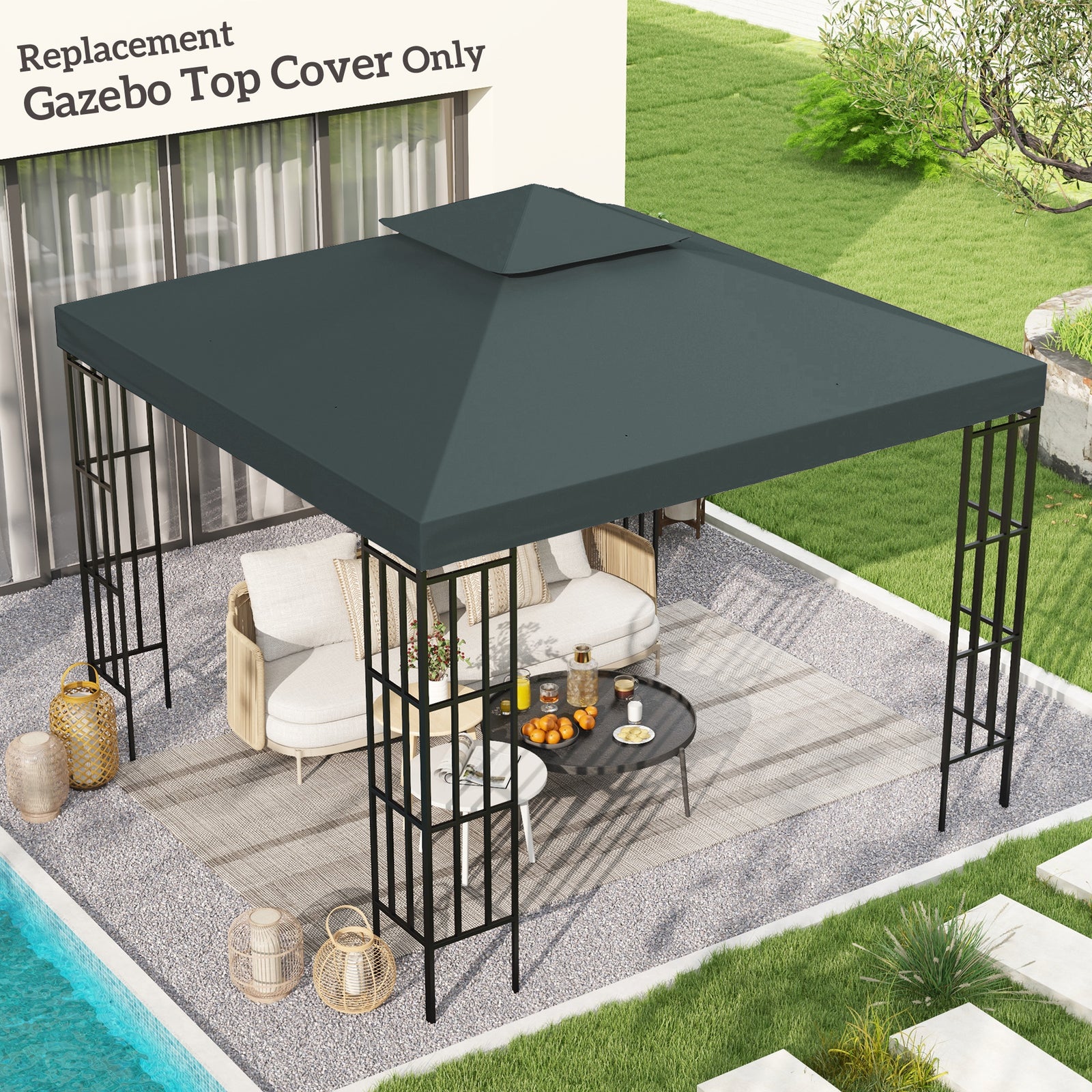 Gazebo Roof Replacement, for 3 x 3(m) Frames - Grey