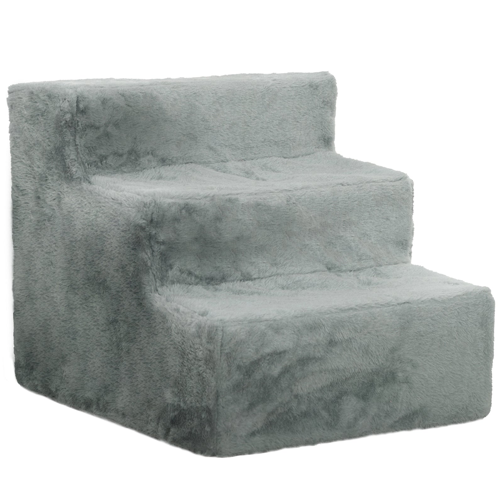 Three-Step Dog Stairs, with Washable Plush Cover, for High Bed Sofa, Dog Stairs for Small Dog and Cat - Light Grey