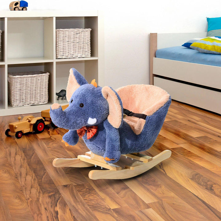 HOMCOM Children Kids Rocking Horse Toys Plush Elephant Rocker Seat with Sound Toddler Baby Gift Blue | Aosom UK