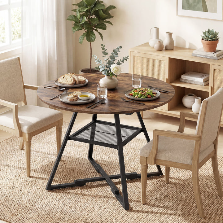 Dining Table for 4 People, 100 cm Round Industrial Kitchen Table with 