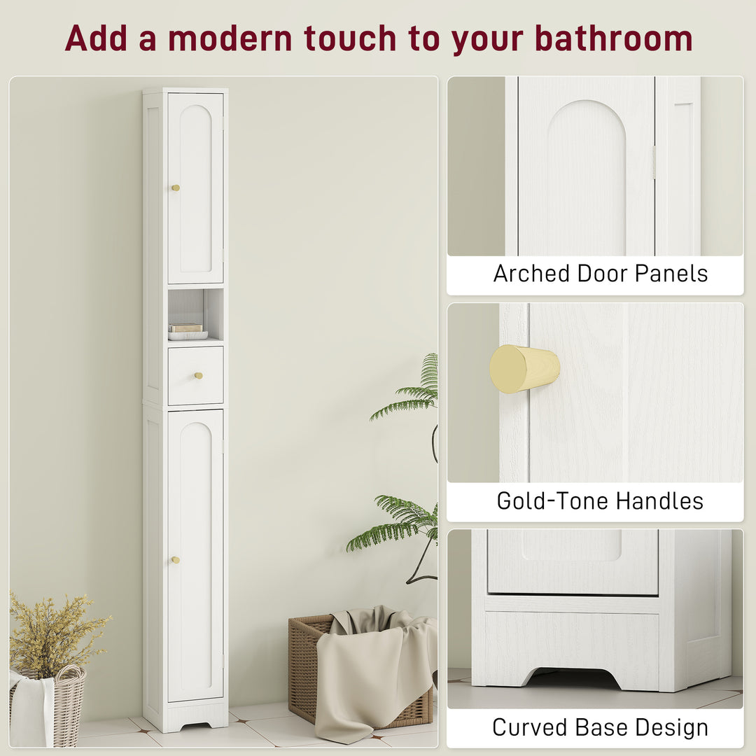 185 cm Tall Bathroom Cabinet with Arched Doors - White