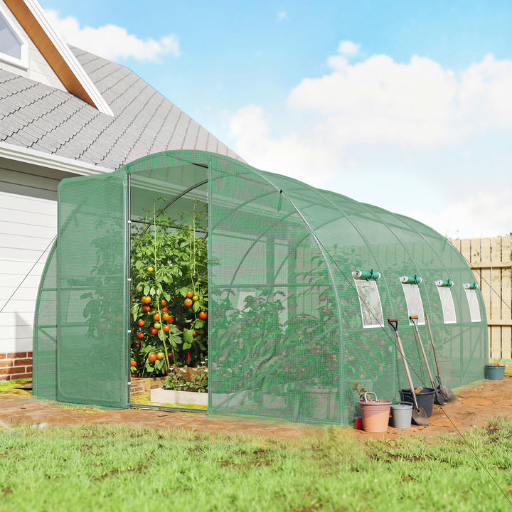 3 x 4 m Walk-in Polytunnel Greenhouse with Hinged Door and 8 Roll Up M