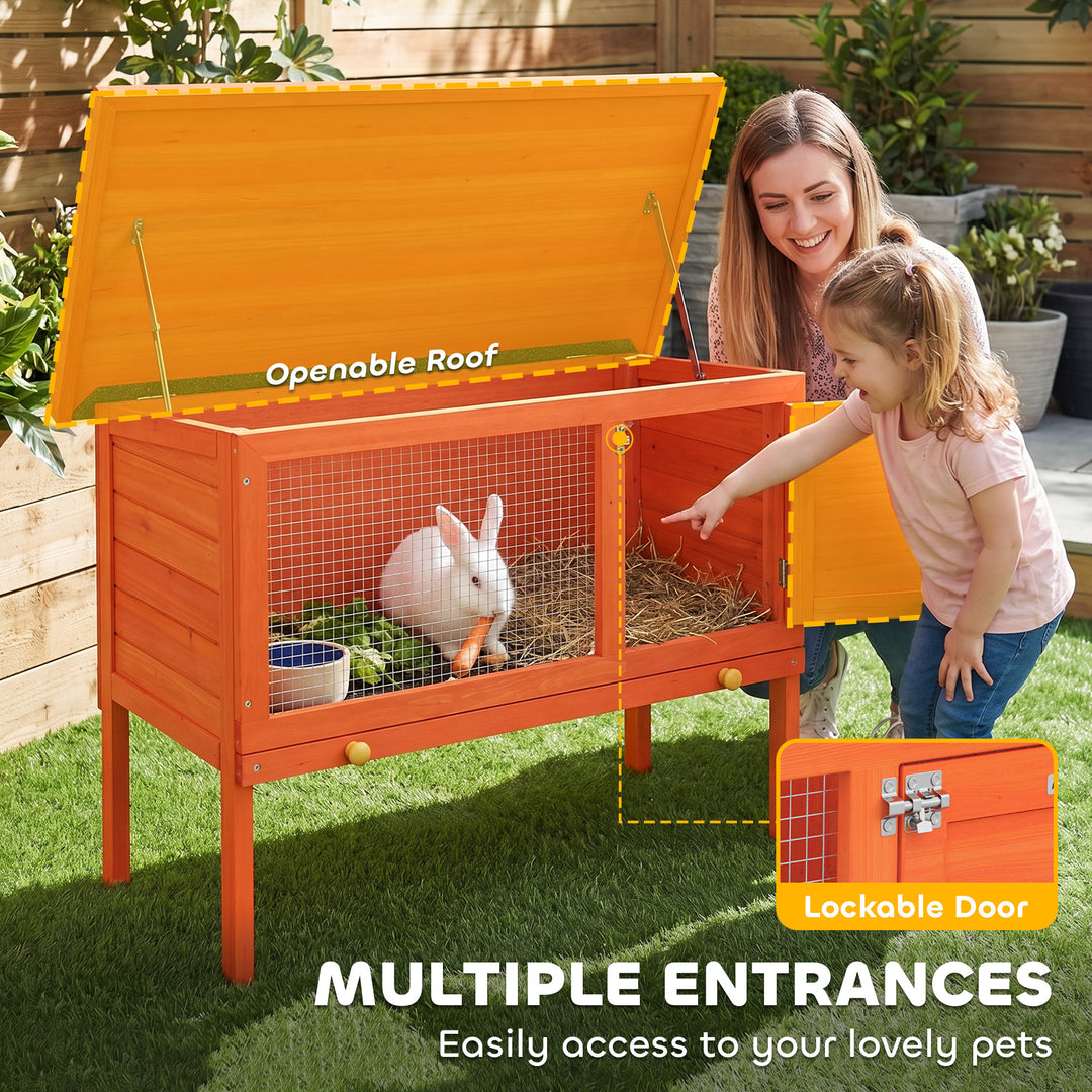 Wooden Rabbit Hutch, Guinea Pig Hutch with Asphalt Roof, Outdoor Eleva