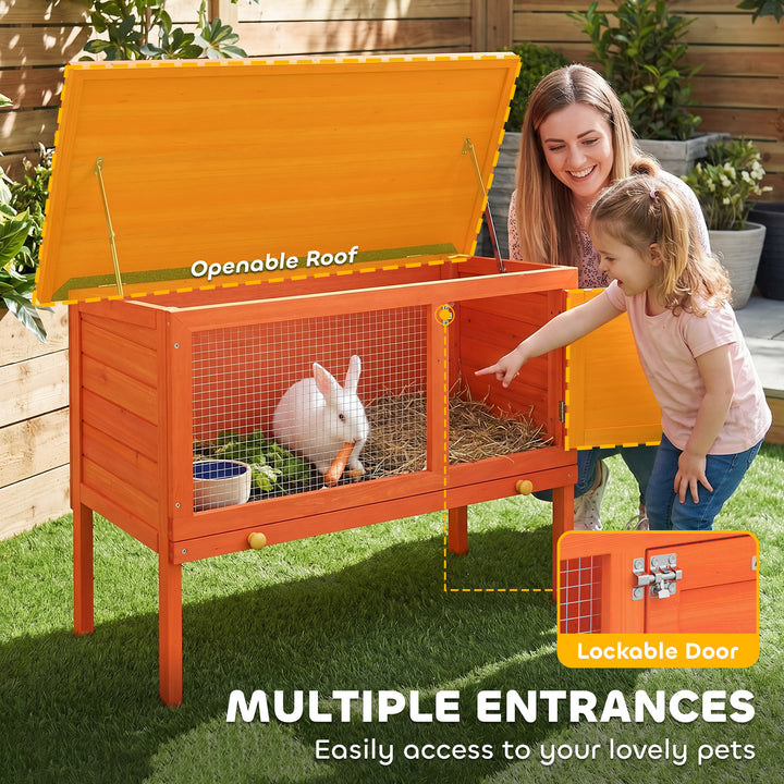 Wooden Rabbit Hutch, Guinea Pig Hutch with Asphalt Roof, Outdoor Eleva