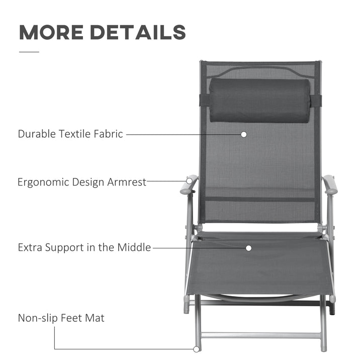 Outsunny Outdoor Folding Chaise Lounge Chair Recliner with Portable Design & 7 Adjustable Backrest Positions ， Steel Fabric Sun Lounger